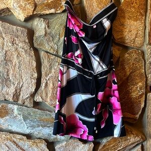 Pink floral White House black market strapless drawstring waist dress